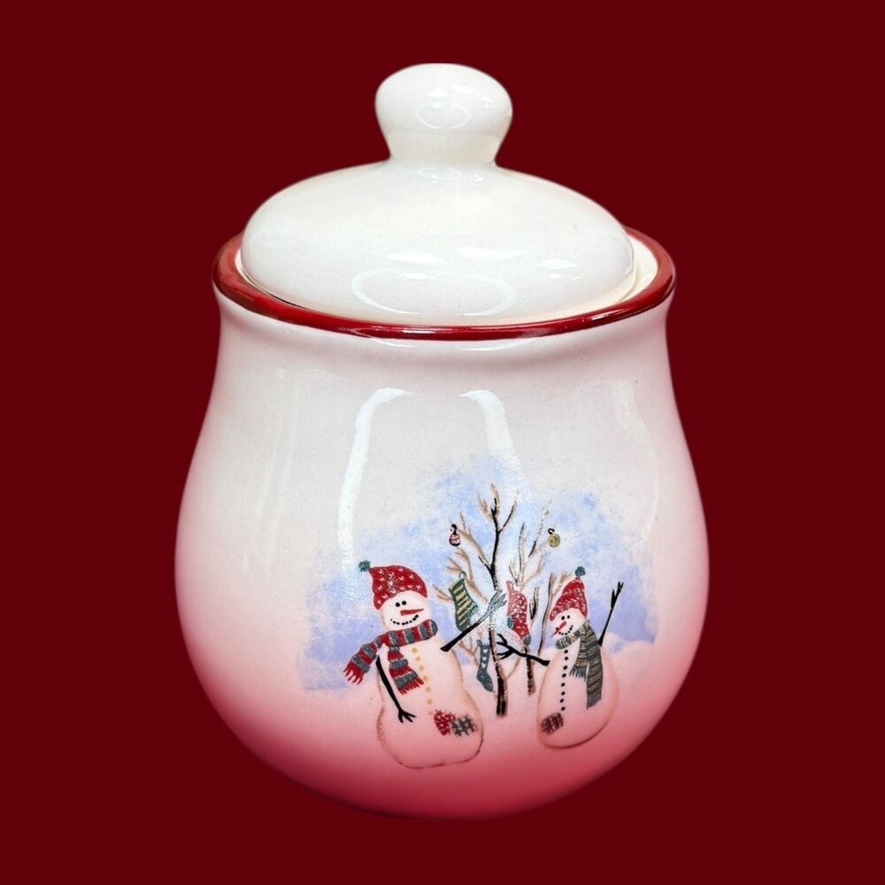 CIB Royal Seasons Stoneware Lidded Jar With Snowman Design